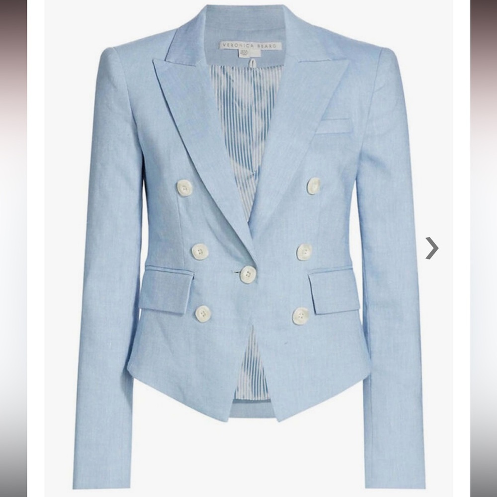 Veronica Beard Diego Linen Dickey Blazer Size 8 in Lake Blue (Brand New)